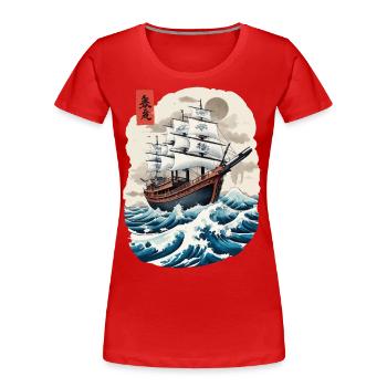 Japon Voilier Capitaine Esthétique Streetwear - T-shirt bio Premium Femme - bleu marine - Devant - Mia (176cm)