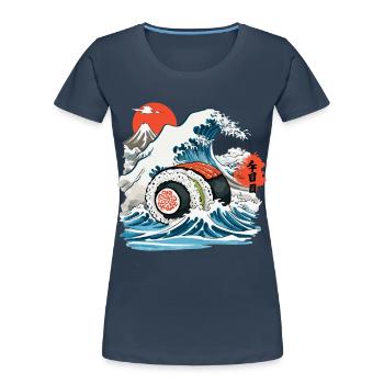 Japanische Sushi Rolle Vintage Ukiyo-E Design - Frauen Premium Bio T-Shirt - Navy - Vorne - Mia (176cm)