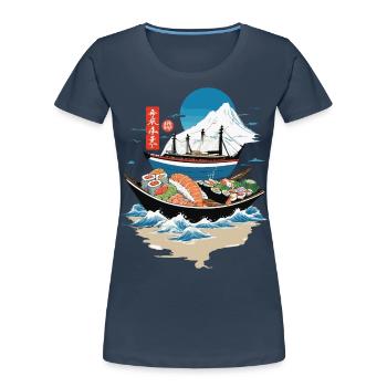 Sushi Bowl japonais Streetwear Art - T-shirt bio Premium Femme - bleu marine - Devant - Mia (176cm)
