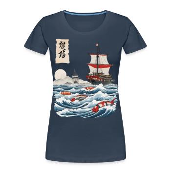 Sushi Ukiyo-E Japan Fischfang Aesthetic Design - Frauen Premium Bio T-Shirt - Navy - Vorne - Mia (176cm)