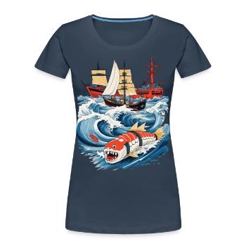 Lustige Sushi Fantasy Vintage Japan Aesthetic - Frauen Premium Bio T-Shirt - Navy - Vorne - Mia (176cm)