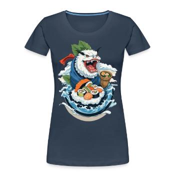Sushi Yokai Monster Vintage Ukiyo-E Japan Kunst - Frauen Premium Bio T-Shirt - Navy - Vorne - Mia (176cm)