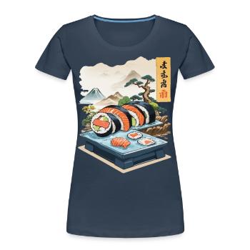 Japan Sushi Food Streetwear Aesthetic Design - Women's Premium Organic T-Shirt - navy - Front - Mia (176cm)