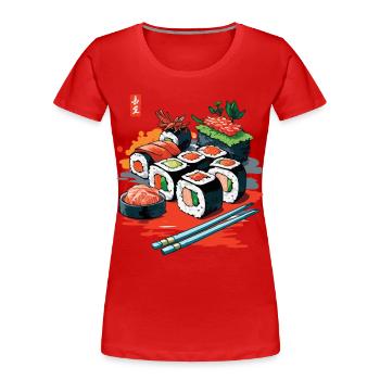Design d’art streetwear japonais sushi - T-shirt bio Premium Femme - bleu marine - Devant - Mia (176cm)