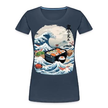 Japanese Sushi Ukiyo-E Art Aesthetic Design - Women's Premium Organic T-Shirt - navy - Front - Mia (176cm)