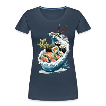 Sushi Bowl Ukiyo-E Japon Design Esthétique Rétro - T-shirt bio Premium Femme - bleu marine - Devant - Mia (176cm)