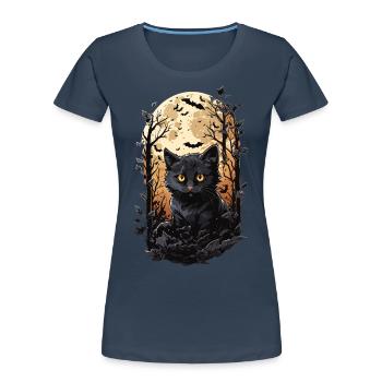 Cat Full Moon Halloween Spell Magical Cats - Women's Premium Organic T-Shirt - navy - Front - Mia (176cm)