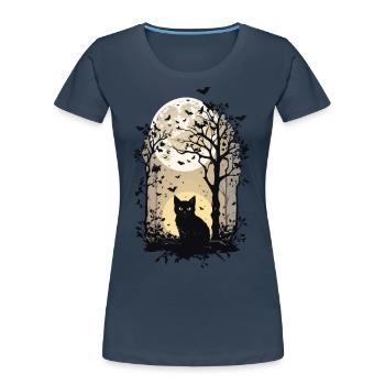 Hexen Katze Halloween Vollmond Aesthetic - Frauen Premium Bio T-Shirt - Navy - Vorne - Mia (176cm)