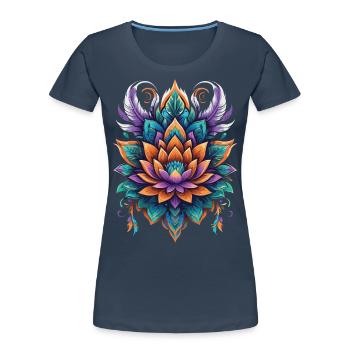 Lebensblume Lotus Spiritualität Design - Frauen Premium Bio T-Shirt - Navy - Vorne - Mia (176cm)