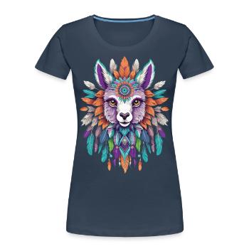 Spirituelles Alpaka Mandala Krafttier - Frauen Premium Bio T-Shirt - Navy - Vorne - Mia (176cm)