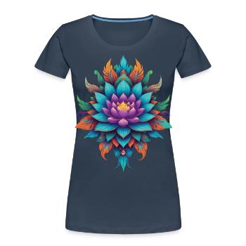 Spiritual Lotus Mandala Feather Design - Women's Premium Organic T-Shirt - navy - Front - Mia (176cm)