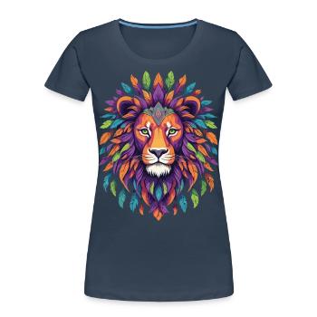 Spirit Animal Löwe Mandala aus Federn - Frauen Premium Bio T-Shirt - Navy - Vorne - Mia (176cm)