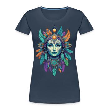 amérindien Mardi Gras Mandala - T-shirt bio Premium Femme - bleu marine - Devant - Mia (176cm)