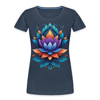 Spirituelle Lotus-Mandala Zen Aesthetic Style - Frauen Premium Bio T-Shirt - Navy - Vorne - Mia (176cm)