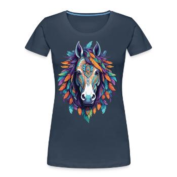Spirituelles Pferd Mandala Kunstwerk - Frauen Premium Bio T-Shirt - Navy - Vorne - Mia (176cm)