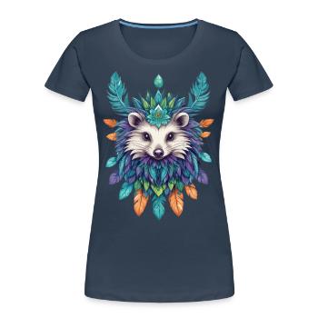Spirit Indian Hedgehog Mandala Feathers Aesthetic - Women's Premium Organic T-Shirt - navy - Front - Mia (176cm)