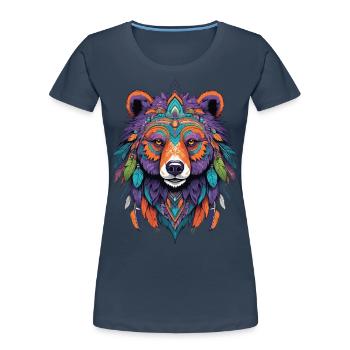 Spirit Bear Mandala Feathers Esoteric Design - Women's Premium Organic T-Shirt - navy - Front - Mia (176cm)