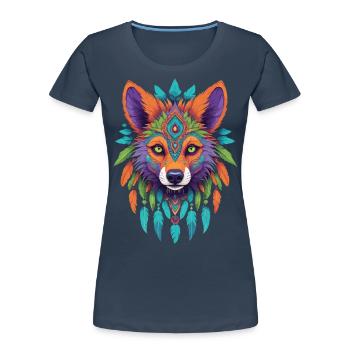 Spirit Schakal Mandala Esoterik Kunst - Frauen Premium Bio T-Shirt - Navy - Vorne - Mia (176cm)