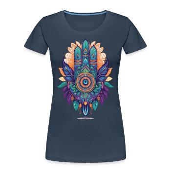 Hamsa Hand Spirituelles Mandala Federn Design - Frauen Premium Bio T-Shirt - Navy - Vorne - Mia (176cm)