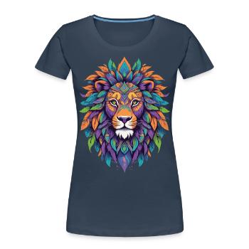 Lion spirituel Mandala puissance Animal Design - T-shirt bio Premium Femme - bleu marine - Devant - Mia (176cm)