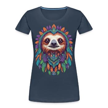 Spiritual Sloth Mandala Power Animal Streetwear - Women's Premium Organic T-Shirt - navy - Front - Mia (176cm)