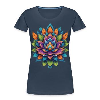 Spirituelle Blume Lotus Lebensenergie Lebensblume - Frauen Premium Bio T-Shirt - Navy - Vorne - Mia (176cm)