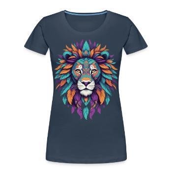 Lion Mandala Spiritual Feather Design - Women's Premium Organic T-Shirt - navy - Front - Mia (176cm)