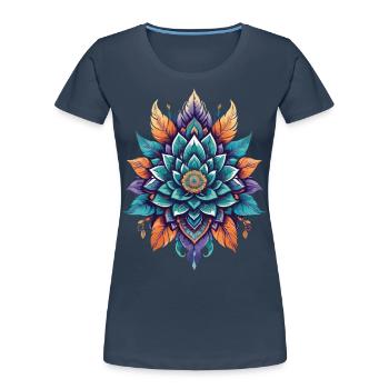 Lotus spirituel fleur de vie esthétique magique - T-shirt bio Premium Femme - bleu marine - Devant - Mia (176cm)