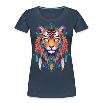 Tiger Mandala Spirituelle Kraft Ästhetik - Frauen Premium Bio T-Shirt - Navy - Vorne - Mia (176cm)