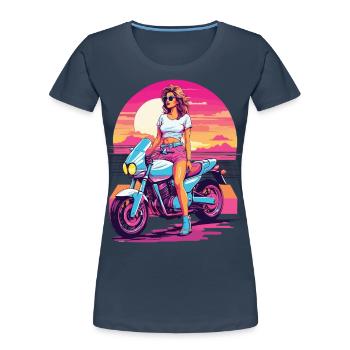 Synthwave Motorcycle Aesthetic for Biker Girls - Women's Premium Organic T-Shirt - navy - Front - Mia (176cm)