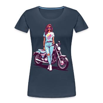 80s Vintage Motorcycle Biker Girl Design - Women's Premium Organic T-Shirt - navy - Front - Mia (176cm)