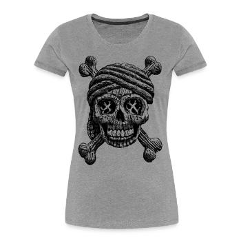 Mysteriöses Totenkopf-Knochenmuster-Shirt - Frauen Premium Bio T-Shirt - Navy - Vorne - Mia (176cm)
