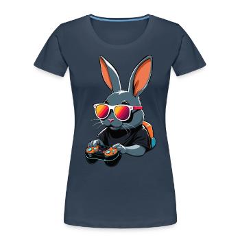 Lapin de Pâques Gamer & Gaming Streetwear Iconique - T-shirt bio Premium Femme - bleu marine - Devant - Mia (176cm)