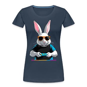 Lapin de Pâques Gamer et streetwear iconique de Pâques - T-shirt bio Premium Femme - bleu marine - Devant - Mia (176cm)