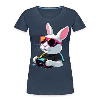 Osterhase Gamer Gaming Streetwear Ikonisches - Frauen Premium Bio T-Shirt - Navy - Vorne - Mia (176cm)