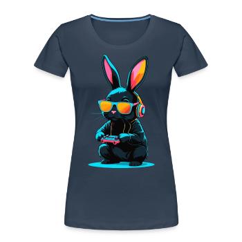 Osterhase Gamer & Gaming Streetwear Ikonisches - Frauen Premium Bio T-Shirt - Navy - Vorne - Mia (176cm)