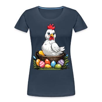 Colorful Chicken Cute Funny Easter Eggs Nest - Women's Premium Organic T-Shirt - navy - Front - Mia (176cm)