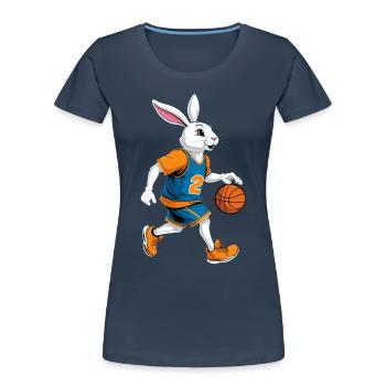 Joueur de basket-ball lapin de Pâques drôle streetwear - T-shirt bio Premium Femme - bleu marine - Devant - Mia (176cm)