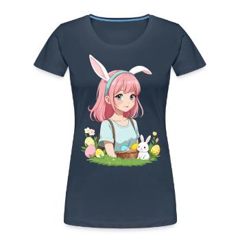 Anime Ostern Kawaii Osterhase Manga Mädchen Otaku - Frauen Premium Bio T-Shirt - Navy - Vorne - Mia (176cm)