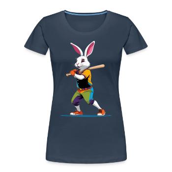 Baseballspieler Osterhase Streetwear Lustiges - Frauen Premium Bio T-Shirt - Navy - Vorne - Mia (176cm)