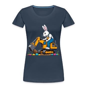 Osterhase Baggerfahrer Ostern Ostereier Lustiges - Frauen Premium Bio T-Shirt - Navy - Vorne - Mia (176cm)