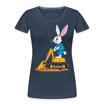 Lapin de Pâques Excavatrice Conducteur Drôle Oeufs De Pâques Creuser - T-shirt bio Premium Femme - bleu marine - Devant - Mia (176cm)