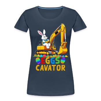 Lustiger Ostern Spruch Osterhase Baggerfahrer - Frauen Premium Bio T-Shirt - Navy - Vorne - Mia (176cm)