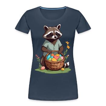 Funny Raccoon Easter Bunnies & Easter Eggs Design - Women's Premium Organic T-Shirt - navy - Front - Mia (176cm)