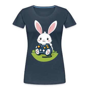 Lapin de Pâques Gamer et Design de streetwear de jeu - T-shirt bio Premium Femme - bleu marine - Devant - Mia (176cm)