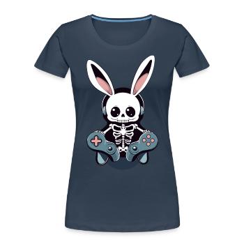 Osterhase Gamer Gaming Streetwear Ikonisches - Frauen Premium Bio T-Shirt - Navy - Vorne - Mia (176cm)