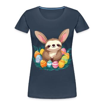Funny Sloth Easter Bunny Iconic Easter - Women's Premium Organic T-Shirt - navy - Front - Mia (176cm)