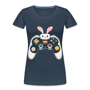 Lapin de Pâques Gamer Iconic Gaming Streetwear - T-shirt bio Premium Femme - bleu marine - Devant - Mia (176cm)