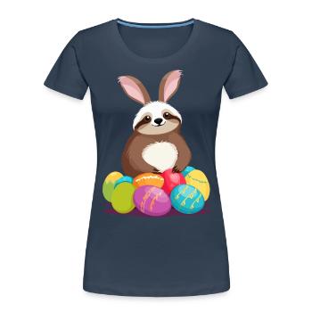 Lustiges Faultier Osterhase Ikonisches Ostern - Frauen Premium Bio T-Shirt - Navy - Vorne - Mia (176cm)