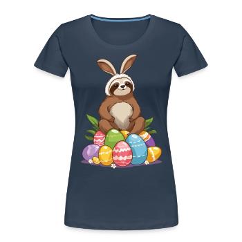 Lustiges Faultier Osterhase Ikonisches Ostern - Frauen Premium Bio T-Shirt - Navy - Vorne - Mia (176cm)